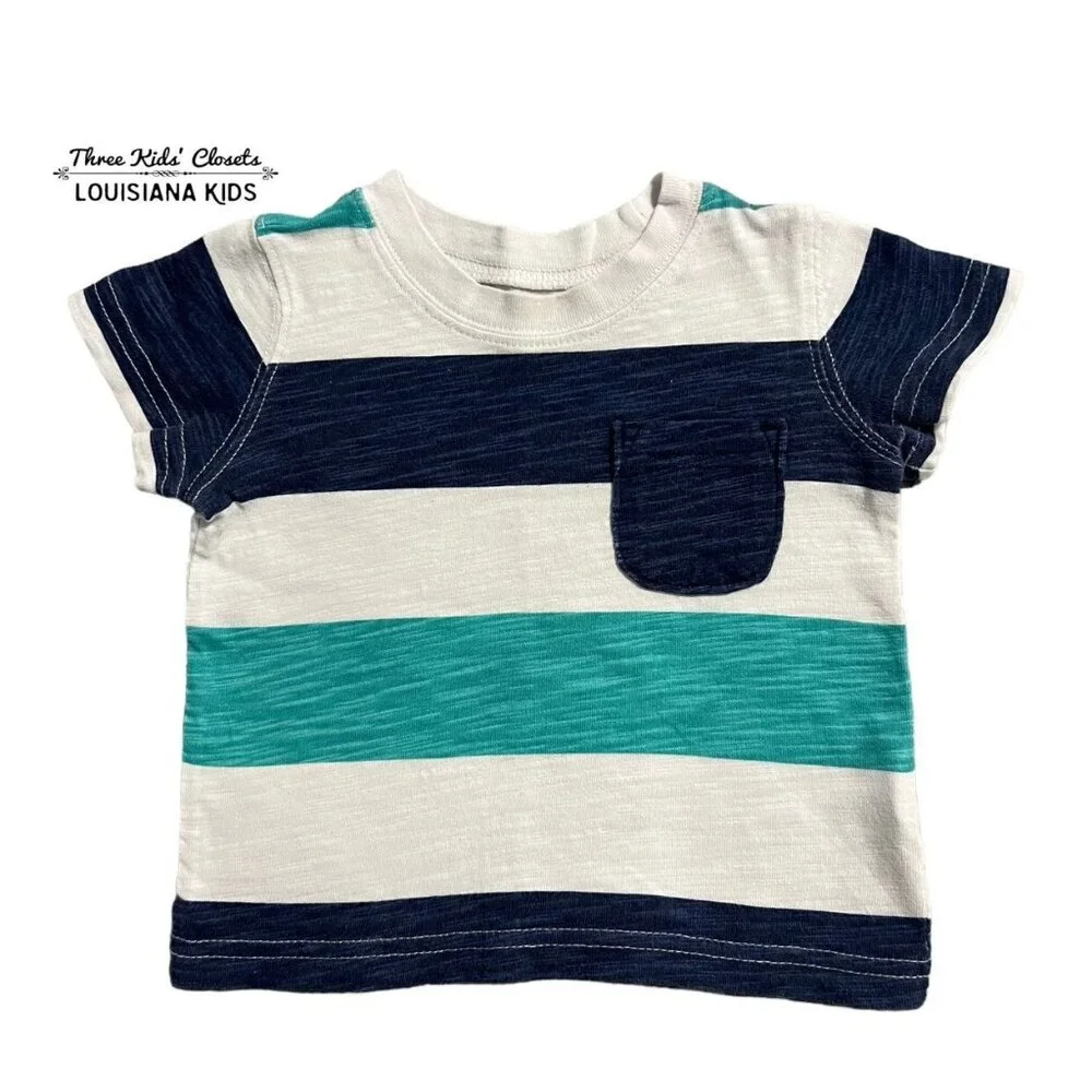 Carter's 6m Navy & Teal Striped Pocket Tee Shirt
